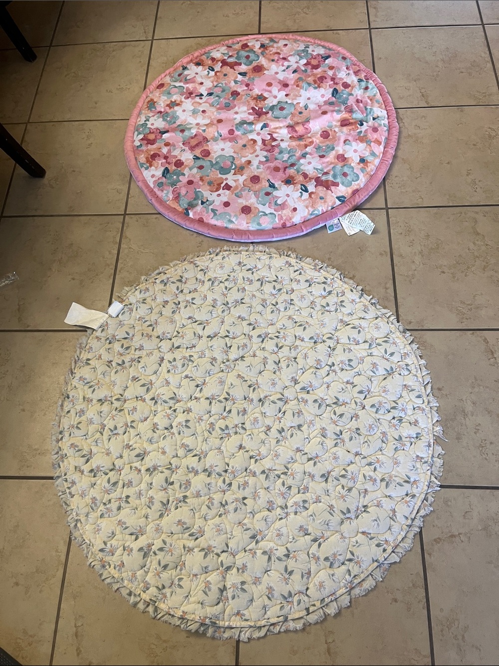 2- Baby mats , Pink Floral Quilted Play Mat with Ruffled Edge
